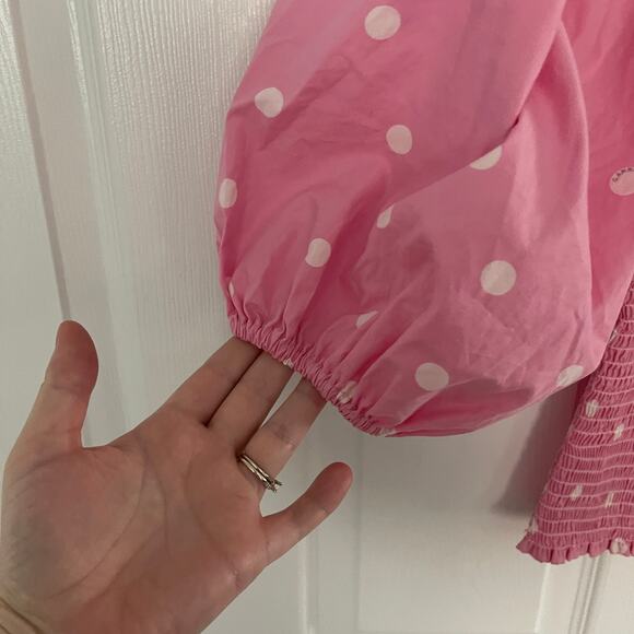 Ganni Polka Dot Print Balloon Sleeve Smocked Blouse - Picture 3 of 9